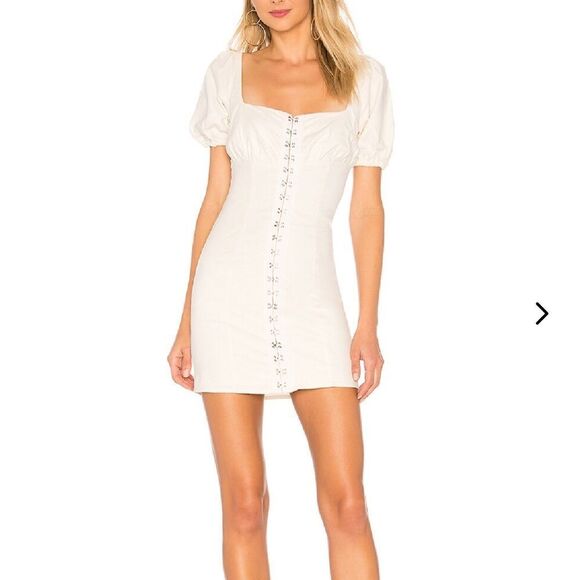 Lover + Friends JEANETTE Puff Sleeve Mini Dress in ivory size XS - Picture 1 of 10